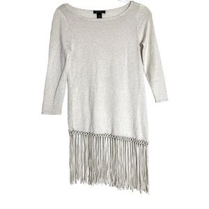 Black House White Market Metallic White High/Low Tassels Sweater Size XS